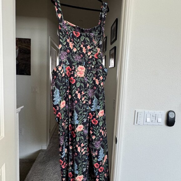 Lightweight Corduroy Floral Wide Leg Jumpsuit Overalls - Picture 7 of 8